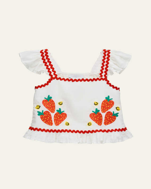 Girl's Strawberry Embroidered Smocked Top, Size 2-16